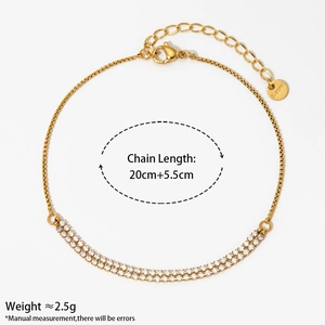 Minimalist double-row zircon gold anklet in stainless steel with adjustable chain