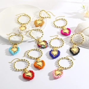 Heilig Herz Armband Kupfer Kugelkette Legierung Anhänger Bunte Perlen 18k Vergoldet Retro Bohème Schmuck Damen