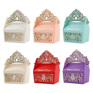 Crown Shape Candy Boxes Laser Cut Cardboard Hollow Out Gift Packaging Wedding Birthday Party Favors Sweet Love Elegant