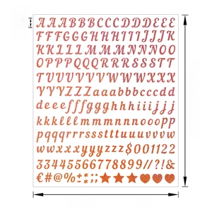 Detail of 0.5 inch rose gold glitter alphabet stickers with precise measurements