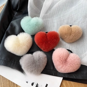 Plush Heart Hair Ties Elastic Scrunchies Faux Fur Leopard Print Soft Fashion Hair Accessories For Women Girls