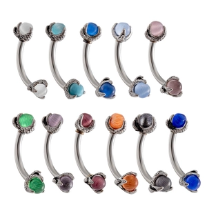 Dragon Claw Eyebrow Stud Stainless Steel Curved Barbell Cat Eye Moonstone Gothic Punk Body Piercing Jewelry For Women