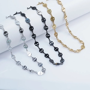 Collier Crâne en Acier Inoxydable Punk Gothique Pour Hommes Femmes Pendentif Squelette Oeil Coeur Bijoux Halloween