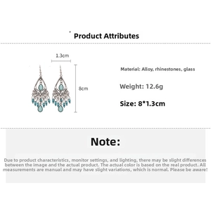 Detailed size chart of vintage bohemian teardrop earrings with antique silver finish