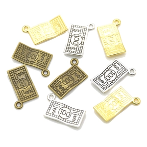 9pcs mixed color metal dollar bill charms in gold and silver for DIY jewelry making