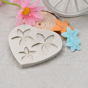 Three-flower plumeria silicone mold for fondant and resin crafts with product examples