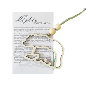 Polar bear mother and cub wooden ornament with Mighty Matriarch story card and jute rope