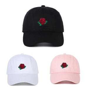 Rose Flower Embroidery Cotton Baseball Cap Soft Top Casual Adjustable Dad Hat For Women Men