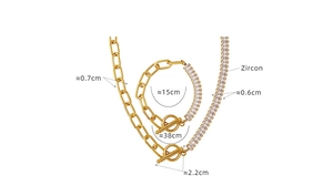 Detailed size specifications for gold chain necklace and zircon bracelet jewelry set