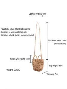 Minimalist straw woven hollow handbag with dual handles and long shoulder strap in beige