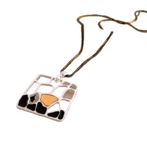 Double-layered gold chain necklace with geometric square pendant featuring matte finish