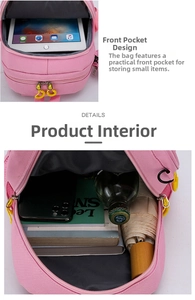 Pink toddler backpack detail showing spacious main compartment for iPad and books