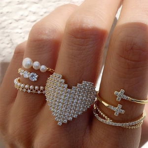 Pixel Heart Ring Copper 18K Gold Plated Micro Pave Zircon Open Adjustable Finger Jewelry Trendy Fashion Style For Women