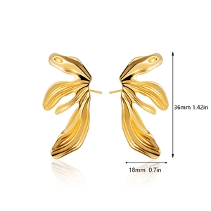 Detailed dimension view of gold vintage petal earrings showing 36mm height and 18mm width