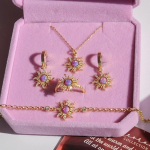 Sunburst Star Pendant Necklace Copper With Opal Zircon Vintage Retro Style Jewelry For Women