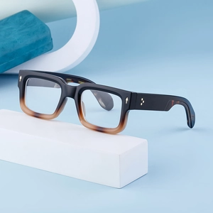 Retro square-frame sunglasses with brown gradient lenses and metal arrow rivets decoration