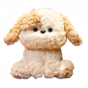 Peluche de chien assis en tissu duveteux crème et marron, cadeau doux pour enfant