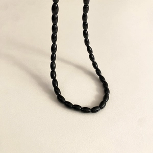 Minimalist 925 sterling silver necklace with polished black agate oval beads