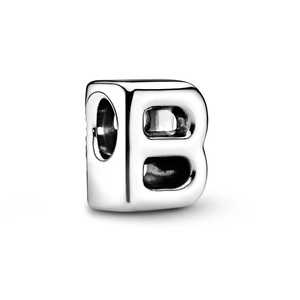 Polished silver letter B alphabet charm bead for DIY bracelets and jewelry necklaces