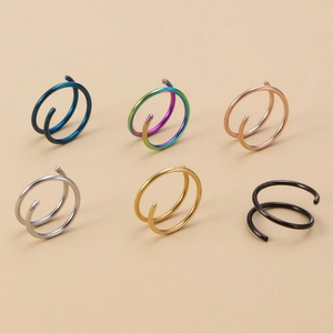 Double spiral stainless steel nose rings available in six polished metallic colors