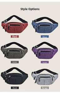 Detailed grid view of lightweight sports waist bags in six various vibrant colors