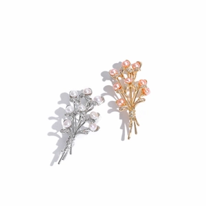 French vintage wheat ear brooch with natural freshwater pearls and sparkling crystals