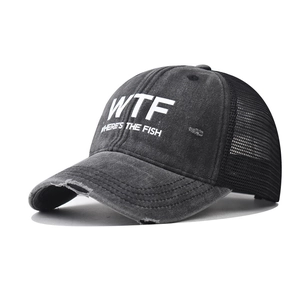 Baseball Cap Washed Distressed Cotton Mesh Trucker Hat Vintage Letter Print Adjustable Breathable Streetwear Outdoor