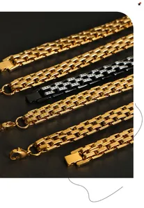 Detail showing textured watchband-style titanium steel bracelets in gold and black finishes