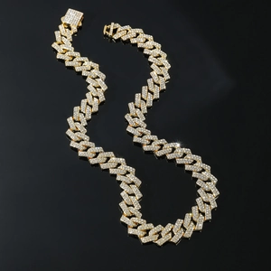 Luxurious gold iced-out cuban link chain necklace with sparkling rhinestones for hiphop style