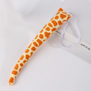 Detailed plush giraffe tail accessory with classic patterns and elastic strap for cosplay
