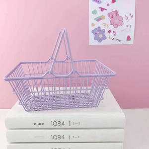 Mini purple wire storage basket with dual handles for desk capsule coffee organization
