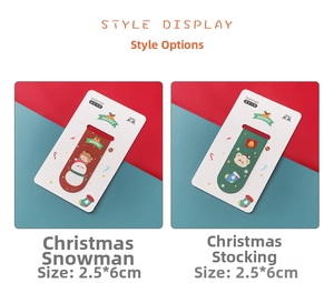 Detailed view of 2.5x6cm Christmas snowman and stocking magnetic paper bookmarks
