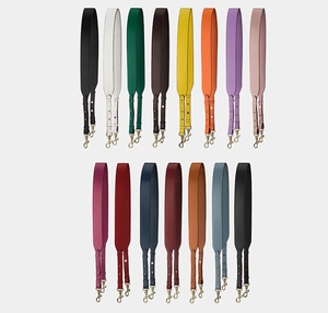 Collection of 15 colorful Epsom leather shoulder straps with golden metal hooks for handbags