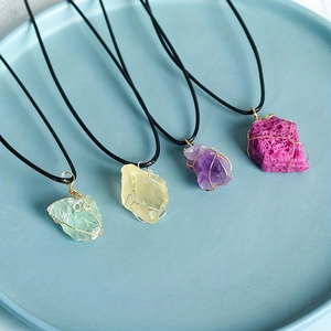 Natural Crystal Raw Stone Pendant Necklace Irregular Handmade Wire Wrapped Gemstone Healing Jewelry For Women Men