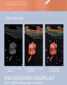 Three-step guide for DIY world city night scene scratch art showing creative process