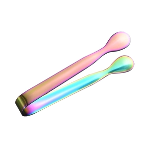 Rainbow plated stainless steel ice tongs with thick 11cm metal frame and polished finish