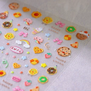 3D colorful cookie and dessert nail art stickers with embossed cartoon patterns