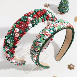 Serre-têtes de Noël festifs avec clochettes colorées et motifs en argile polymère