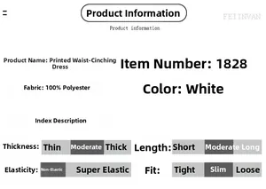 Especificaciones detalladas del producto para vestido floral blanco entallado en poliéster