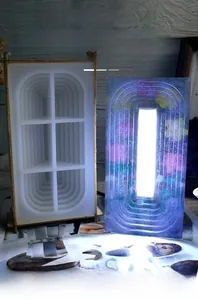 Detail of food-grade silicone trapezoid lamp mold with illuminated resin art example