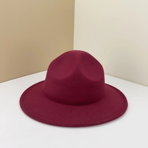 Classic burgundy wide-brim wool felt fedora hat for men and women in autumn winter