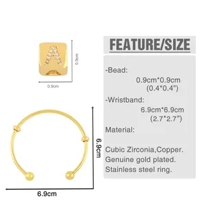 Detailed size chart for rhinestone alphabet bead bracelet with material specifications