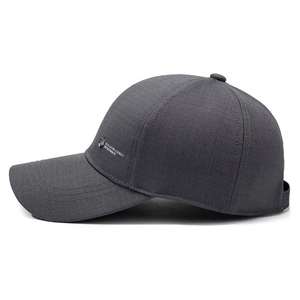 Dark grey cotton baseball cap with side embroidery and structured crown on white background
