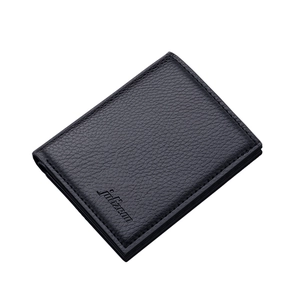 Vertical minimalist black textured leather slim wallet for men with Jolizeon logo