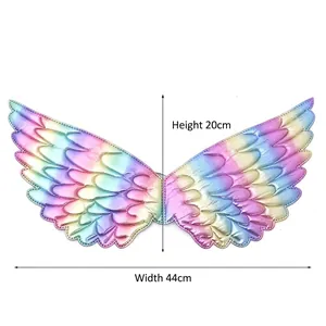Rainbow gradient fairy wings for girls party costume with metallic finish 44x20cm