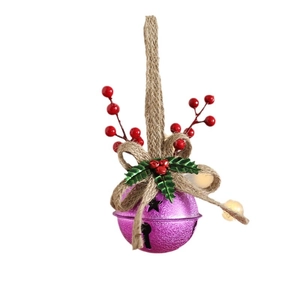 Christmas star-cutout metal bell hanging ornament with red berries and burlap bow