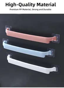 Three-piece set of wall-mounted PP towel racks in pink, light blue, and white colors