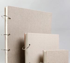 Three sizes of 32K linen cover sketchbooks with metal ring binding and premium 160g paper