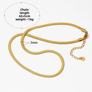 Detailed view of 3mm wide PVD gold-plated stainless steel snake chain showing 42+5cm length