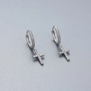 Elegant S925 sterling silver cross drop earrings with sparkling cubic zirconia inlay